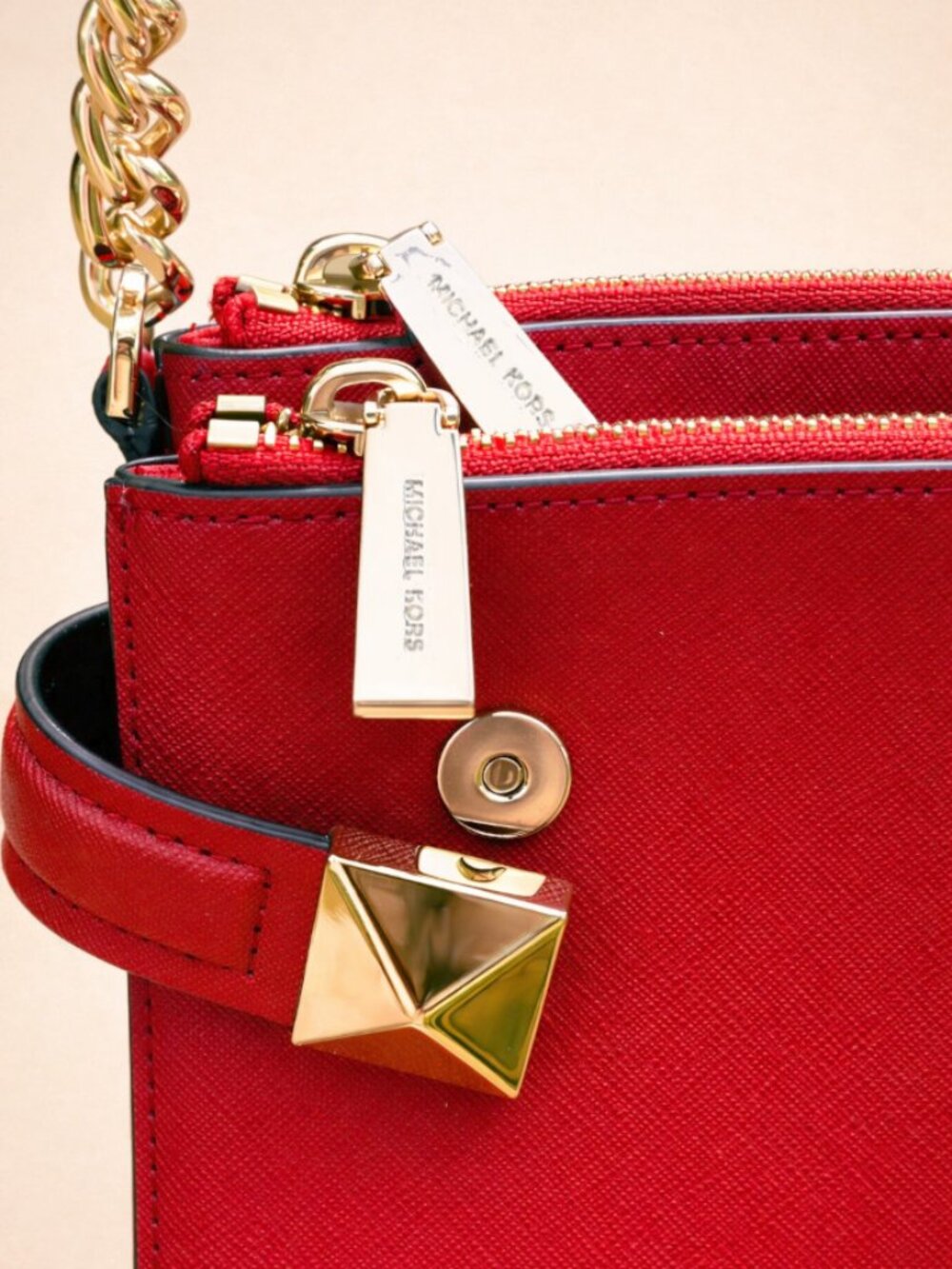 Michael Michael Kors Karla Crossbody Cherry Red Saffiano Leather NWOT - Picture 8 of 10